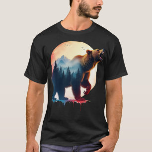 Camiseta Floresta de Aquarela do Urso Cinzento em Raiva