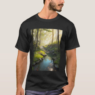 Camiseta Floresta de Brook Árvore Rocha Luz do Sol Musgo Gr