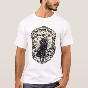 Camiseta Floresta de Cogumelos Fada Gato Gato Engraçado Grá