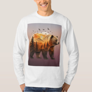 Camiseta Floresta de dupla exposição de urso