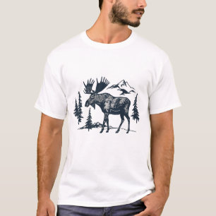Camiseta Floresta de Inverno Alce na Margem do Lago