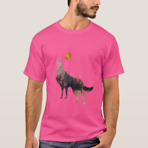 Camiseta Floresta de lobo-guincho com lua de cheio e