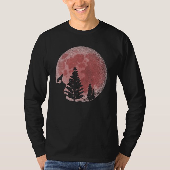 Camiseta Floresta De Lua Cheia Predador Red Moon Howling (Frente)