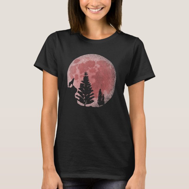 Camiseta Floresta De Lua Cheia Predador Red Moon Howling (Frente)