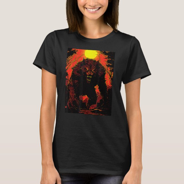 Camiseta Floresta de Lua Noite de Cinema do Lobisomem Vinta (Frente)