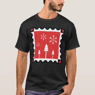 Camiseta Floresta de Natal Retro Vermelha Pinheiros de Inve