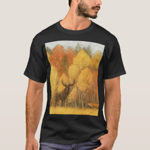 Camiseta Floresta de outono, cervo digital e raposa.