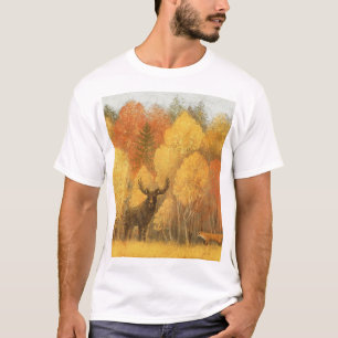 Camiseta Floresta de outono, cervo digital e raposa.