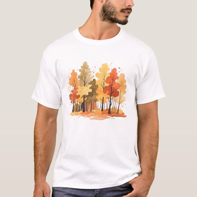 Camiseta Floresta de outono com Folhas em Mudança (Frente)