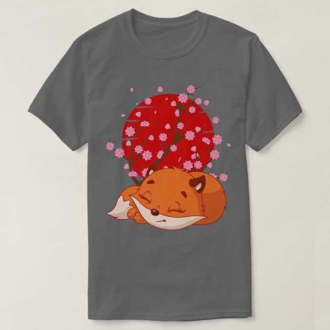 Camiseta Floresta de Raposa Japonesa Flor Funny Sakura Ka (Frente do Design)