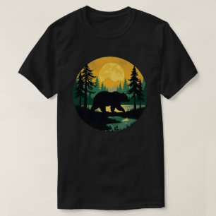 Camiseta Floresta de Vida Selvagem Retro Urso ao Ar Livre N