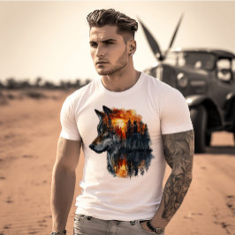Camiseta Floresta do pôr do sol & Lobo Exposição Dupla