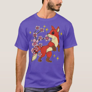 Camiseta Floresta Kawaii Animal Fox Lover Sakura Cherry Blo