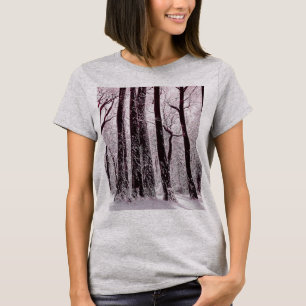 CAMISETA FLORESTA MADEIRA CENÁRIO DE INVERNO NEVAD