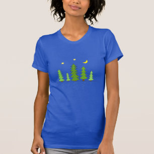 Camiseta Floresta Meia-Noite com Estrelas de Árvores e Lua