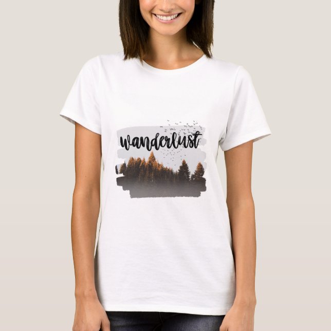 Camiseta Floresta Mínima Castanha de Montanhas Wanderlust (Frente)