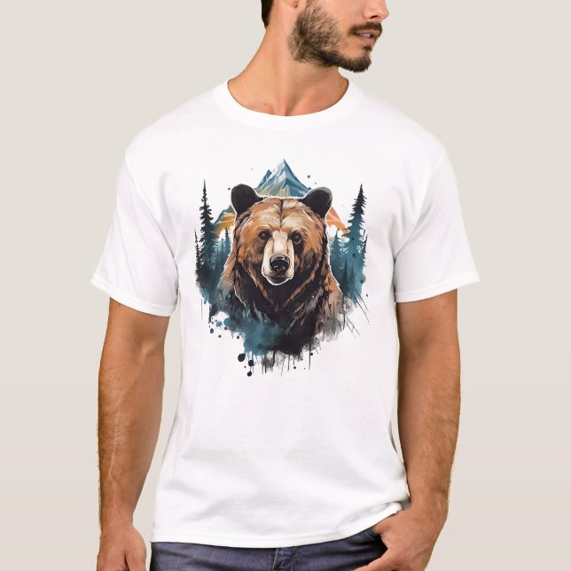 Camiseta Floresta Natural de Animais Grizzly Clássica (Frente)