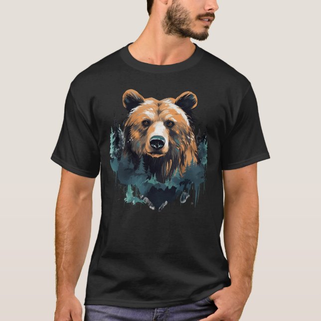 Camiseta Floresta Natural de Animais Grizzly Clássica (Frente)