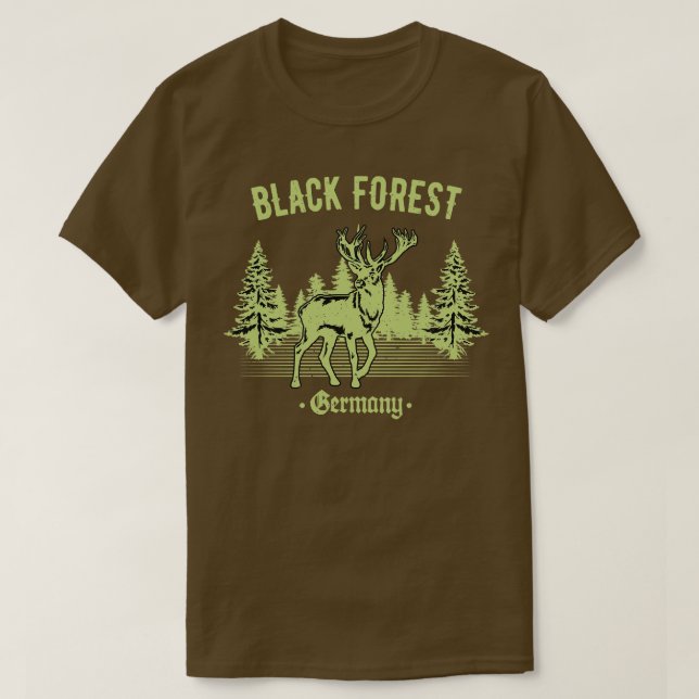 Camiseta Floresta Negra Alemanha Veado com Árvores na Swabi (Frente do Design)