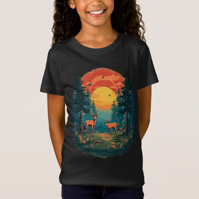 Camiseta Floresta Retrorna Floresta de Vida Selvagem de Árv (Frente)