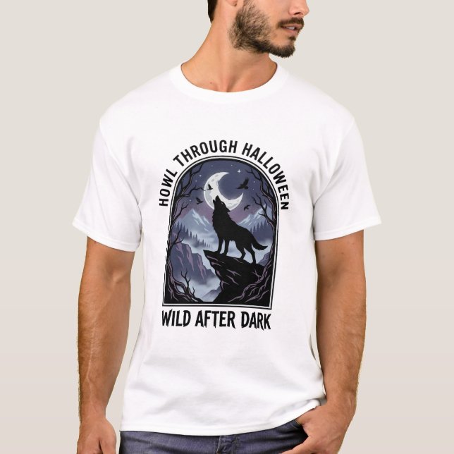 Camiseta Floresta Selvagem da Lua do Lobo de Halloween (Frente)