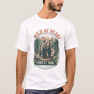 Camiseta Floresta Selvagem no Coração Urso da Alma Vintage