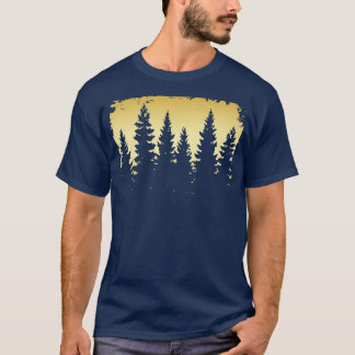 Camiseta Floresta Silhouette Vintage Pinheiros Dourados