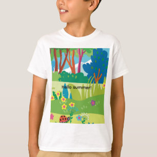 Camiseta Floresta tropical com flores e joaninhas