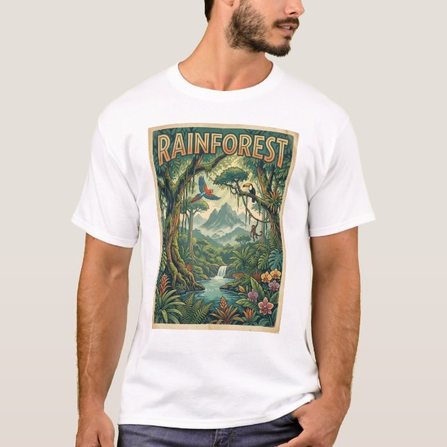 Camiseta floresta tropical estilo retrô (Frente)