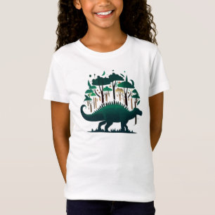 Camiseta Floresta Única de Estegossauro Verde Dinossauro