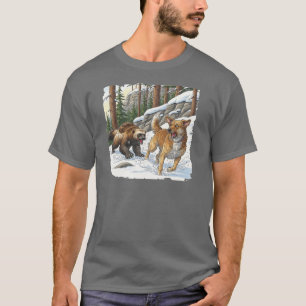 Camiseta Florestas do Norte excelente com lobo e cão
