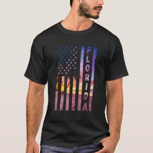 Camiseta Flórida Americana Flag Sunset Island Palm