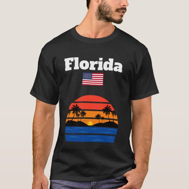 Camiseta Florida beach souvenir palm trees ocean sunset US  (Frente)