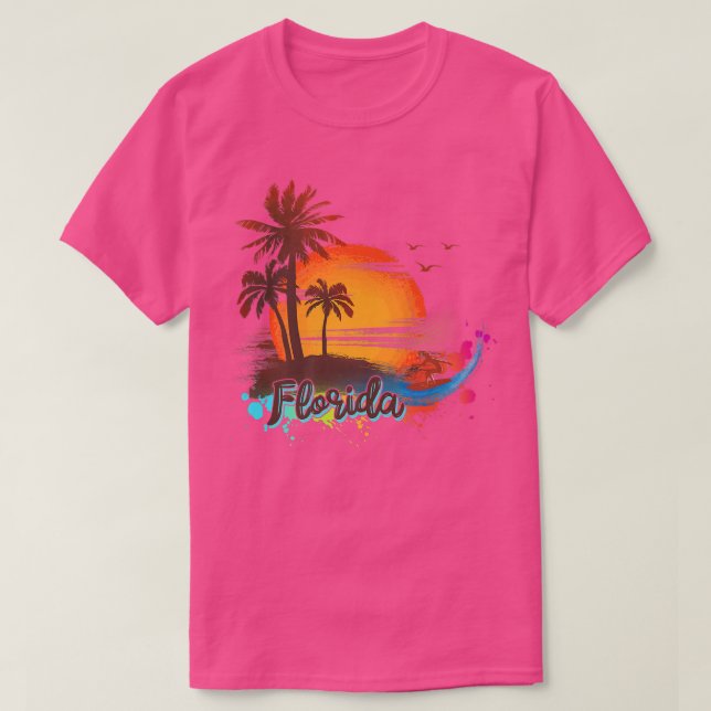 Camiseta Florida Beach Summer Palm Trees Sunset Premium T-S (Frente do Design)