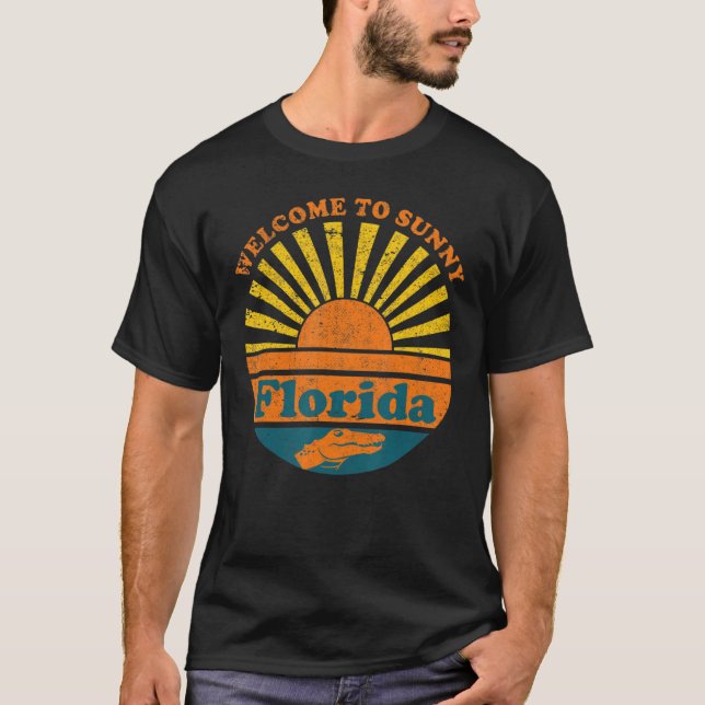 Camiseta Flórida Bem-Vindo A Sunny Florida Alligator Gator  (Frente)