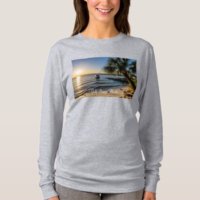 Camiseta Flórida com palmeira sunset Long Sleeve Shirt (Frente)