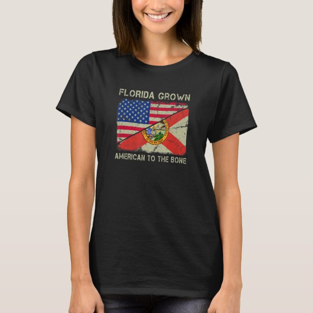 Camiseta Flórida Cresceu Americano Para A Flor De Bone Home (Frente)