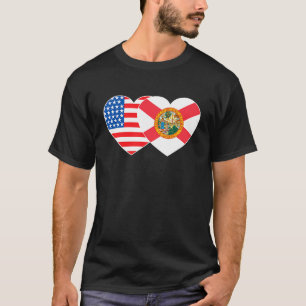 Camiseta Flórida e EUA Flag Twin Heart para o Orgulho Ameri