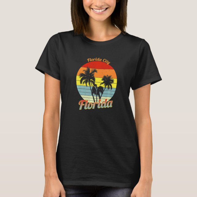 Camiseta Flórida Flórida Retro Tropical Palm Trees Vac (Frente)