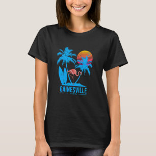Camiseta Flórida Gainesville. Flamingo e tropi de palmeiras