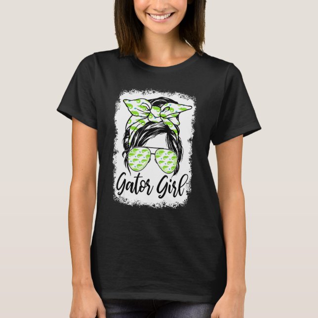 Camiseta Flórida Gator Girl Alligator Messy Bun Crocodile (Frente)