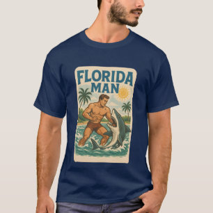 Camiseta Florida Man Luta de Tubarão   Gráfico Retro Praia