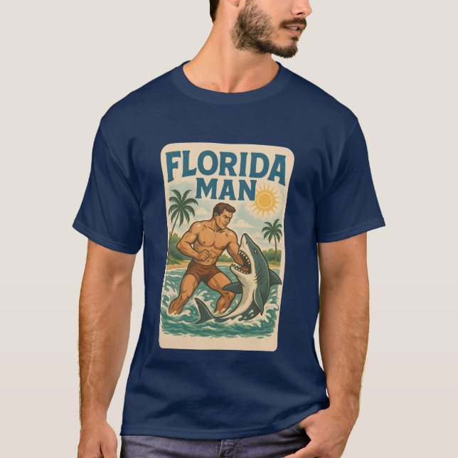 Camiseta Florida Man Shark Wrestling | Retro Graphic Beach (Frente)
