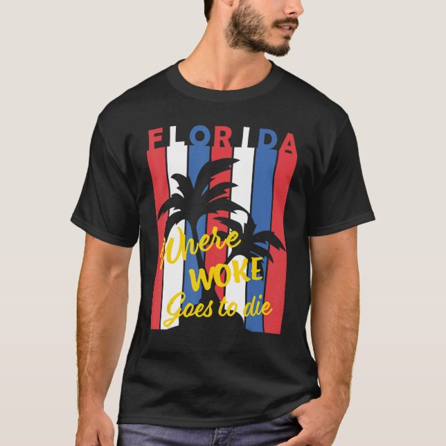 Camiseta Flórida Onde Woke vai morrer branco e azul (Frente)
