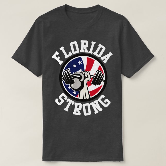 Camiseta Flórida Strong Barbell Kettlebell e American Fl (Frente do Design)