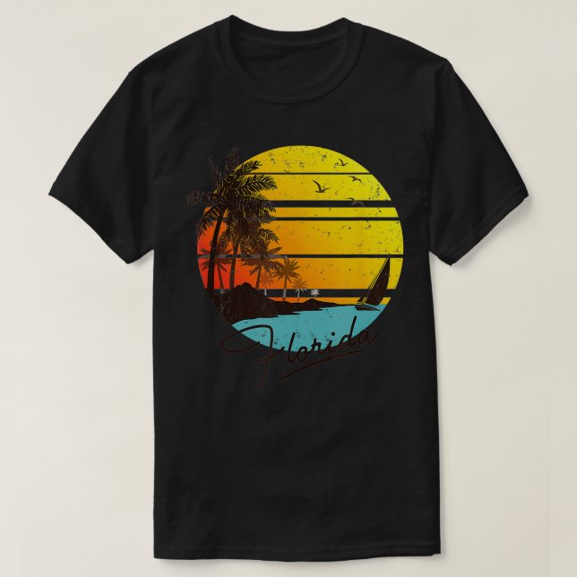 Camiseta Florida Sunshine State Retro Summer Tropical Beach (Frente do Design)