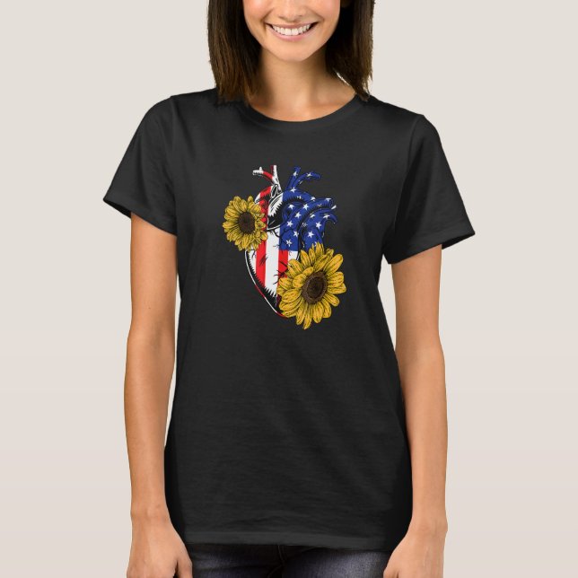 Camiseta Florist American Flag 4 de julho Floral Anatomia H (Frente)