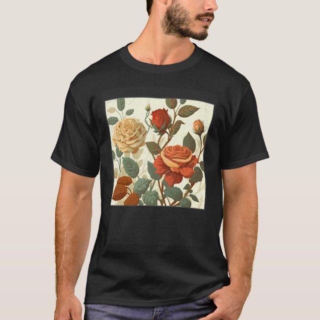 Camiseta Florist Roses Pattern Illustration Flowers Leaf Wo (Frente)
