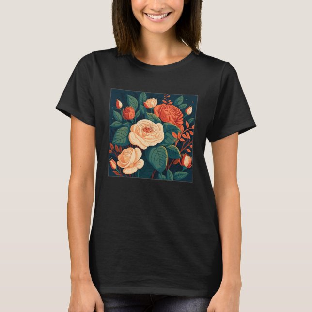 Camiseta Florist Roses Pattern Illustration Flowers Leaf Wo (Frente)
