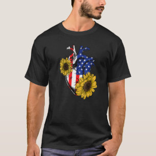 Camiseta Florista Bandeira Americana 4 de Julho Floral Anat